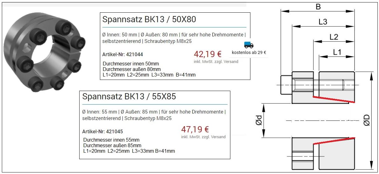 Spannsatz BK13 Angebot anklicken